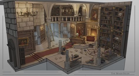 ArtStation - The Mages Study Cutaway, Chloe Harrison Interior Concept Art, Fantasy Rooms, Fantasy Castle, D&d Dungeons And Dragons, Witch House, Interior Concept, Wizards Of The Coast, Environment Concept Art, Environmental Art