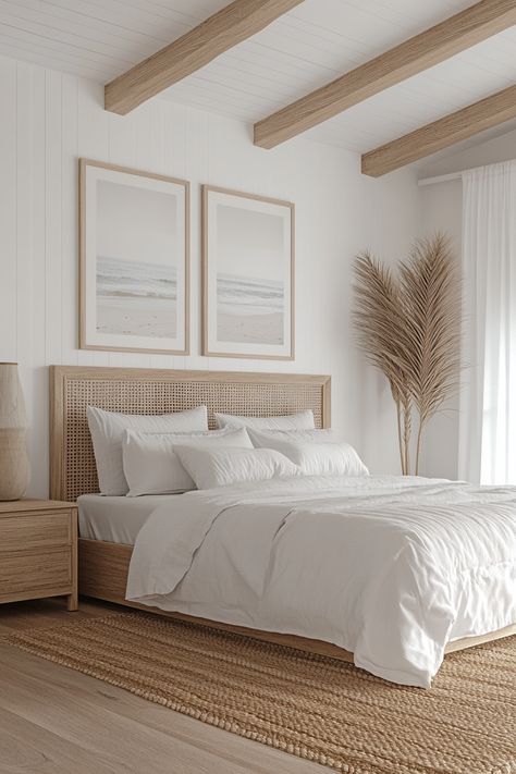 ♥ Are you dreaming of a tranquil escape in your bedroom? Dive into the serene vibes of this California coastal bedroom with neutral tones and a cozy aesthetic. Get inspired by the clean, white design and rustic furniture for your own bedroom refresh. 🌊✨ #CoastalBedroom #HomeDecor #BedroomInspo #CaliforniaStyle Minimal Beach Bedroom, Beach House Vibes Aesthetic, Modern Coastal Furniture, Beach House Bedroom Aesthetic, California Modern Bedroom, Bed Beach House, California Coastal Bedroom, California Coastal Interior Design, Coastal Modern Bedroom