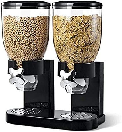 Double Cereal Dispenser Classic Dry Food Double Canister, Dry Food Dispenser Control Storage Container, Great for Cornflakes, candy, nuts, beans, granola Snack Dispenser, Granola Snacks, Food Dispensers, Cereal Storage, Cereal Snacks, Cereal Containers, Cereal Dispenser, Dry Food Storage, Grain Storage