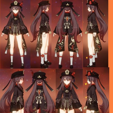 Hutao Character Design Sheet, Genshin Impact Characters Hu Tao, Hutao Reference, Hu Tao Character Design, Hu Tao Reference Sheet, Hu Tao Character Sheet, Hu Tao Full Body Png, Hu Tao Cosplay Outfit, Genshin Character Reference