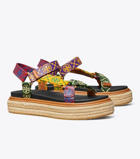 T Monogram Rope Sport Sandal: Women's Designer Espadrilles | Tory Burch Hippie Backpack, Designer Espadrilles, T Monogram, Soft Sandals, Miller Sandal, Tory Burch Sandals, Sport Sandals, Footwear Design Women, Designer Sandals