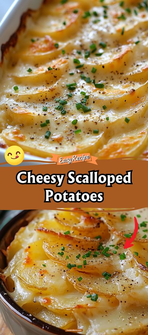 Enjoy the rich and creamy delight of Cheesy Scalloped Potatoes, a perfect side dish featuring thinly sliced potatoes layered with velvety cheese sauce and a hint of garlic. Bake until bubbly and golden for a side that complements any main dish, from roasts to grilled meats. #ScallopedPotatoes #CheesySides #ComfortFood Scalloped Potatoes With Meat, Sliced Potatoes With Cheese, Scallop Potatoes With Gruyere Cheese, Sliced Cheesy Potatoes, Thinly Sliced Potato Recipes, Scalloped Potatoes Sauce, Scalloped Potatoes With Sausage, Scalloped Potatoes Oven, Cheesy Sliced Potatoes