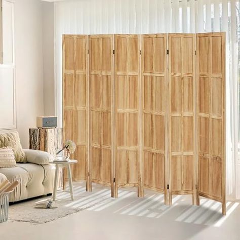 ALeesing 6 Panel Room Divider, 5.6Ft Wood Room Divider and Folding Privacy Screens, Room Divider Wall Freestanding Room Partitions, Room Dividers Screen for Home Office Restaurant Bedroom, Light Brown Room Privacy Divider Ideas, Bedroom Light Brown, Room Divider Wall, Bedroom Divider, Modern Partition, Room Partitions, Privacy Partition, Portable Partitions, Twin Room