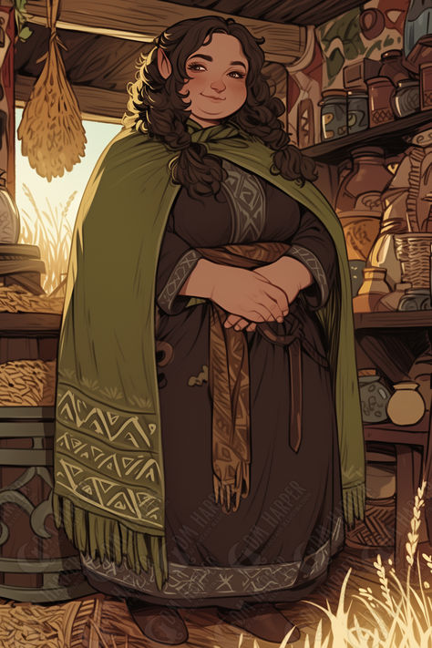 (LN female strongheart halfling druid), a member of the Emerald Enclave, Goldenfields, Storm King's Thunder Dnd Halfling Character Design, Dnd Dwarven Woman, Urchin Dnd, Dnd Shopkeep, Female Dwarves Art, Halfling Aesthetic, Old Dnd Character, Dnd Halfling Female, Dnd Druid Character Design