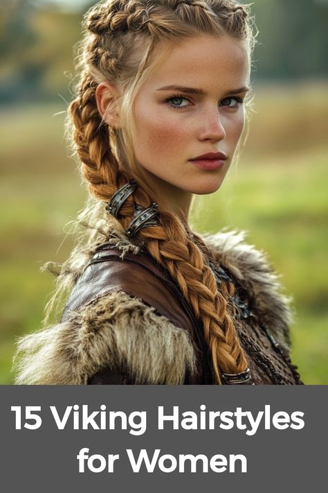 Discover a variety of Viking hairstyles for women that blend practicality with style. Short hair can be elevated with simple braids or twists for a touch of Viking inspiration. If you have medium or shoulder-length hair, explore braided half-updos or loose waves paired with delicate braids - ideal for formal events like weddings. These effortless styles not only pay tribute to Viking heritage but also seamlessly fit modern fashion aesthetics. Experiment with these bold and distinctive looks to s Wedding Hairstyles Viking Braids, Nordic Women Hairstyles, Half Braid Short Hair, Renn Faire Hairstyles, Elven Braids, Viking Woman Hair, Viking Updo, Female Viking Hair, Native Braids