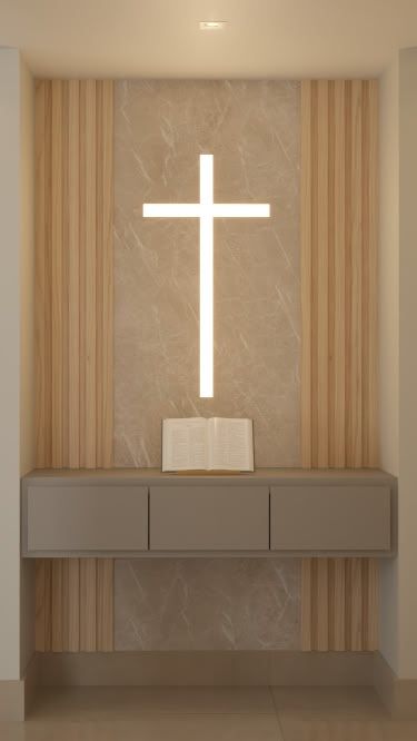 Wallpaper Decor Ideas, Christian Room Decor, Wallpaper Design Ideas, Home Altar Catholic, Prayer Room Ideas, Altar Design, Church Interior Design, Salon Suites Decor, Catholic Decor