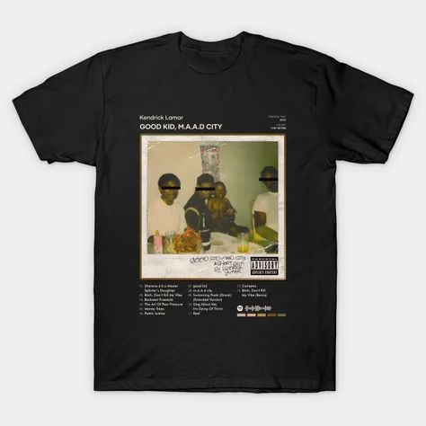 Kendrick Lamar - good kid, m.A.A.d city Tracklist Album - Kendrick Lamar - T-Shirt | TeePublic Kendrick Lamar Clothing, Kendrick Lamar Merch, Kendrick Lamar Shirt, Kendrick Lamar Album, Good Kid Maad City, To Pimp A Butterfly, Baggy Shirts, Money Bags, Aesthetic Stuff