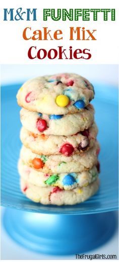 Cake mix/M&M cookies 3 Ingredient Cakes, Resepi Biskut, Funfetti Cookies, Cake Mix Cookie Recipes, Oreo Dessert, Box Cake Mix, Cake Mix Recipes, Cake Mix Cookies, Easy Cookie Recipes