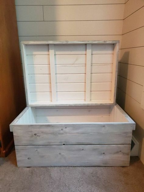 Crafting Furniture, Ikea Floor Lamp, Tounge And Groove, Bob Villa, Easy Morning Routine, Farmhouse Blankets, Diy Blanket, Vintage Trunk, Cinder Block Walls