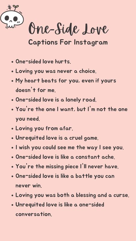 ✨Looking for the perfect caption to express your feelings of one-sided love on Instagram? Check out our collection of heart-wrenching captions that will capture the essence of your emotions in a single click! Bio For Love Ones, Caption For Love Yourself, One Sided Love Captions For Instagram, Single Life Captions, Short Quotes About One Sided Love, Bio For Editors, Caption For One Side Love, Instagram Bio Ideas For Editors, One Sided Love Quotes For Him Deep In English