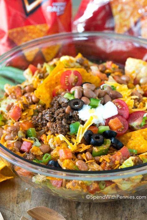 Frito Corn Salad {Perfect BBQ Side Dish} - Spend With Pennies Dorito Taco Salad, Dorito Taco Salad Recipe, Best Potluck Dishes, Dorito Taco, Frito Corn Salad, My Heavenly Recipes, Heavenly Recipes, Taco Salad Recipes, Taco Pasta