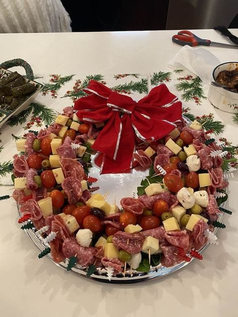 Charcuterie Boards, Grazing Trays, Snack Platters, Meat, Cheese, and Beyond | This was fun to do Meat And Cheese Tray Christmas, Christmas Meat Platter, Holiday Grazing Board, Meat And Cheese Board Christmas, Christmas Charcuterie Board Holiday Parties, Meat Cheese And Cracker Tray Ideas, Meat And Cheese Tray Ideas, Holiday Cheese Tray, Holiday Cheese Board