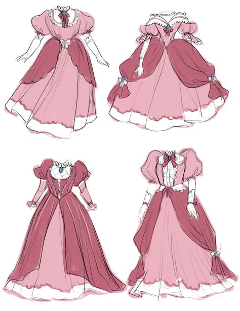 Princess Peach Outfit, Peach Outfit, Peach Dresses, Peach Clothes, Clothing Design Sketches, Drawing Anime Clothes, Dress Design Sketches, Dress Drawing, Fashion Design Drawings