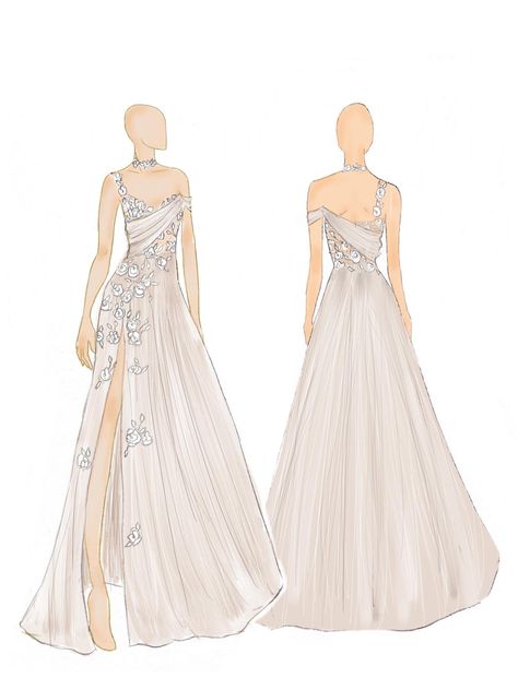 This listing is reserved to purchase a gown sketch before purchasing a custom gown. Please review our custom gown listing and contact us to review details before purchasing. We will be happy to assist you but we do have limited availability for custom gown orders and need to ensure we can accommodate your order in time for your big day!  2-5 business days needed for sketches. Front and back included. Back Of A Dress Drawing, Design Gown Sketch, Gowns Illustration Sketches, Dresses Sketches Design, Dress Sketches Design, Dior Dress Sketch, Gown Illustration Sketch, Ball Gown Flat Sketch, Ball Gown Illustration Fashion Sketches