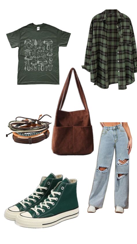 #grunge #clothes #outfit #flannel #converse #graphictee Green Flannel Outfit, Bookworm Clothes, Grunge Fall Outfits, Flannel Outfit, Grunge Clothes, Flannel Outfits, Downtown Outfits, Clothes Outfit, Outfits With Converse