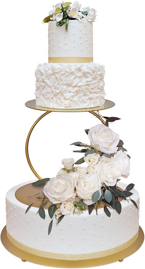 Amazon.com: NWK 2 Piece Gold Metal Tired Floating Cake Stand Spacer Round Decorating Display Riser Pastry Holder for Wedding Birthday Anniversary Party for 13inch to 4inch Centerpiece for Dessert Table : Home & Kitchen 3 Cakes Display, Kitchen Cake Design, Wedding Cake Stand Ideas, Floating Cake Stand, Wedding Cake Stand Decor, Wedding Cake Setup, Cake Spacer, Floating Cake, Cake Decorating Stand