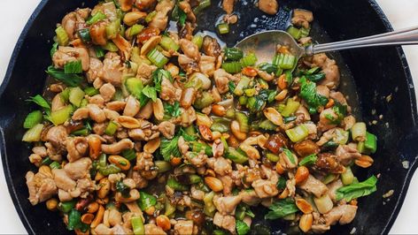 Spicy Chicken Stir-Fry With Celery and Peanuts Recipe | Bon Appetit Chinese Stir Fry, Food And Culture, One Skillet Meals, Peanut Recipes, Chicken Stir Fry, Skillet Meals, Iron Skillet, Spicy Chicken, Chicken And Vegetables