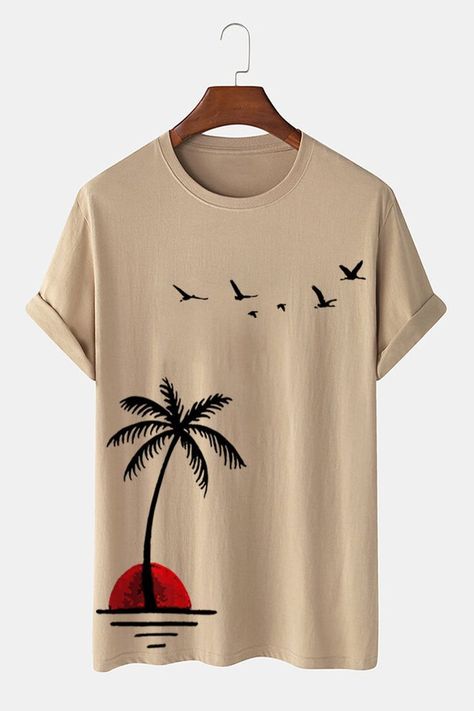 Cool Shirt Designs, Creative T Shirt Design, Trendy Shirt Designs, Tree Landscape, Best T Shirt Designs, T Shirt Painting, Shirt Design Inspiration, Shirt Print Design, Coconut Tree