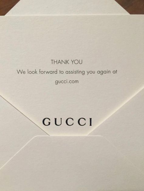 Gucci Thank You Card, Dior Thank You Card, Gucci Price Tag, Luxury Thank You Card Design, Gucci Stationary, Gucci Packaging, Thank You Card Luxury Brand, Packaging Structure, Luxury Designer Jewelry With Gold-tone Logo Lettering