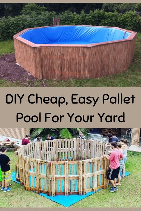 Diy Pallet Pool, Homemade Swimming Pools, Build Your Own Pool, Homemade Pools, Pallet Pool, Underground Pool, Cheap Pool, Pallet Building, Above Ground Pool Ideas