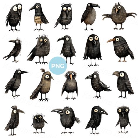 Black Bird Illustration, Crow Cartoon Drawing, Crow Illustration Cute, Cute Crow Drawing, Cute Crow Art, Crow Doodle, Cartoon Bird Drawing, Cartoon Crow, Funny Crow