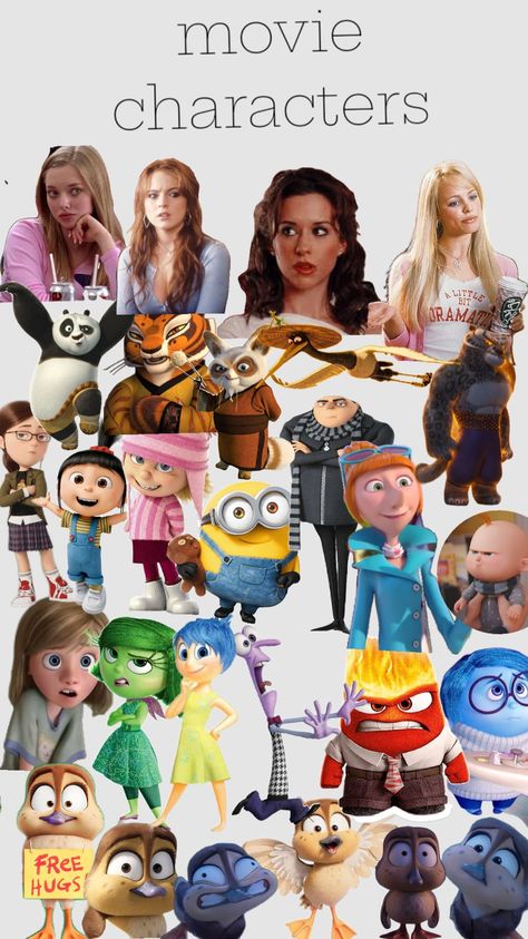 characters from different movies#mean girls#Kung Fu panda#despicable me#inside out#migration#wallpapet#cool#movie#characters Hear Me Out Girls Characters, Girl Movie Characters, Favorite Movie Character Day Spirit Week, Famous Characters Costumes, Movie Character Outfits, 2000 Nostalgia, Character Day, Character Movie, Iconic Movie Characters