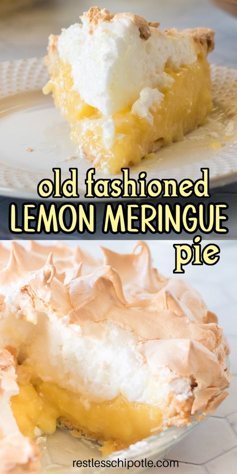 You’ll love the ultimate blend of tangy and sweet with this old-fashioned Lemon Meringue Pie! Boasting a sky-high fluffy meringue, rich lemony custard, and a scratch-made crust (or use refrigerated - I won't tell), it's the ideal treat for any event - from spring parties to summer potlucks. Discover easy steps to create this delightful dessert and tips to prevent the meringue from weeping. Martha Stewart Lemon Meringue Pie, Lemon Meringue Pie Recipe Easy With Lemon Pudding, Creamy Lemon Meringue Pie, Crustless Lemon Pie, Southern Lemon Pie, No Fail Meringue For Pies, Betty Crocker Lemon Meringue Pie, Old Fashion Lemon Meringue Pie, Lemon Merang Pie Recipe Easy