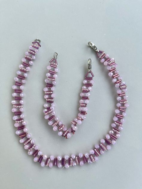 Pink Purple Necklace Handmade Beaded Jewelry Set Necklace Set Choker Simple Necklace for Summer by CharmingJewelryZone on Etsy Necklace Set Choker, Choker Simple, Purple Choker, Pink Choker, Crystal Purple, Bead Choker, Purple Necklace, Choker Set, Handmade Beaded Jewelry