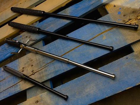 Baton or truncheon is the simplest and effective tool. This cylindrical rod or long stick is what you can have for different situations. Blackwood Institute, Ninja Gadgets, Throwing Spikes, Police Baton, Bo Staff, Self Defense Tools, Crowd Control, Personal Defense, Thomas Shelby