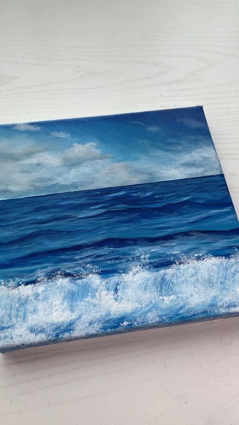 Ocean Art Painting, Vinyl Art Paint, Waves Painting, Beach Art Painting, Resin Art Painting, Canvas Painting Tutorials, Wave Painting, Canvas Painting Landscape, Canvas Painting Designs