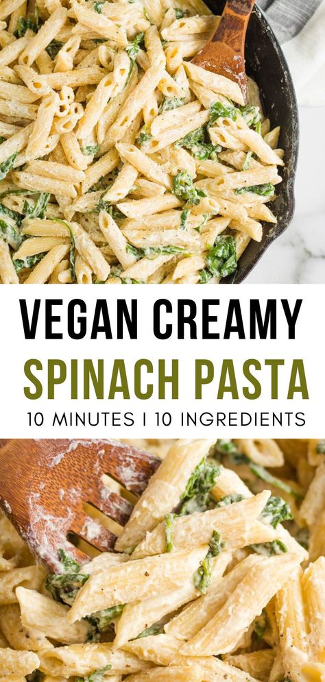 One Pot Pasta Dairy Free, Easy Dinner Recipes With No Meat, Easy Vegan Meals For One, 1 Pot Vegan Meals, Dairy Free Spinach Pasta, Vegan Creamy Spinach Pasta, Vegan Dinner Simple, Super Easy Vegan Dinner, Easy Vegan Pasta Dinner