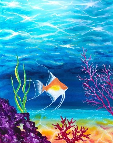 On The Ocean Floor - fish painting Underwater Painting, Sea Life Art, Underwater Art, Paint Nite, Ocean Floor, On The Ocean, Nature Art Painting, Sea Art, Fish Painting