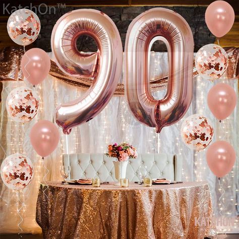 90th Birthday Party Decorations, Rose Gold Number Balloons, 21st Birthday Balloons, 90th Birthday Parties, 30th Birthday Decorations, 21st Birthday Decorations, 30th Birthday Party, 90's Birthday Party, Rose Gold Balloons