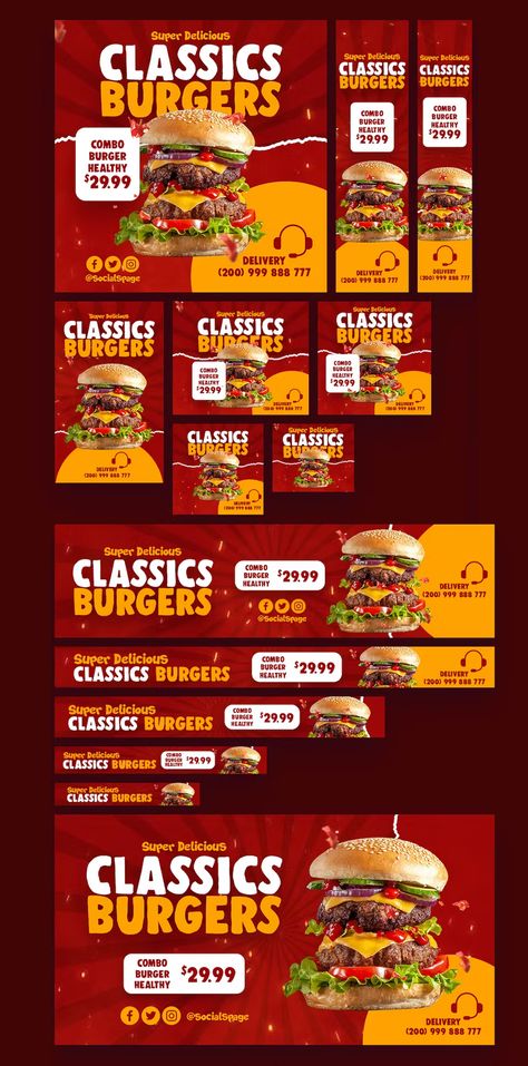 Classic Burger Web Banners Ad Template PSD Burger Banner Design, Fast Food Banner Design, Burger Poster Design, Poster Burger, Burger Bros, Food Banner Design, Burger Ads, Burger Poster, Menu Design Layout