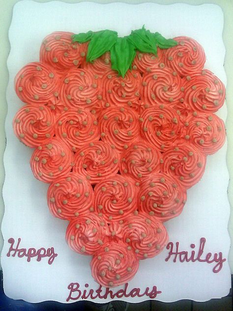 Strawberry Shaped Cake, Strawberry Cupcake, Shaped Cake, Cupcake Cake, Pull Apart, Original Design, First Time, Cupcake, Happy Birthday