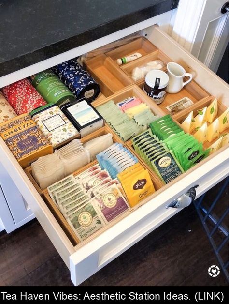 Delight your senses with a tea station that combines functionality and aesthetic appeal. Coffee And Tea Organization Countertop, Tea Station Aesthetic, Herbal Tea Station, Tea Storage Aesthetic, Tea Making Station, Open Kitchen Cabinets No Doors, Open Kitchen Cabinets, Tea Station, Peppermint Tea