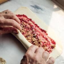 Joan Nathan’s Raspberry-Walnut Rugelach | The Nosher Raspberry Rugelach, Raspberry Preserves, Filled Cookies, Toasted Walnuts, Jewish Recipes, Food History, Challah, Oven Racks, Vegetarian Cheese