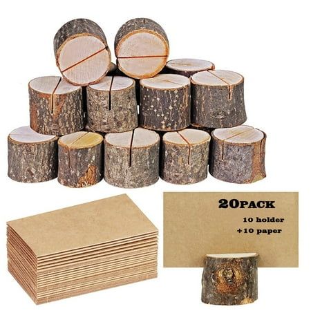 Rustic Real Wood Card Holder with Wood Cards, Photo Number, Place Name, Wedding Party Memo Description : 10 cylindrical stakes + 10 pieces of wooden paper 1 cylindrical stakes: 5 x 5cm / 2 x 2in. -2 wood paper: 9 x6cm / 3.5 x 2.5 inch The stakes are made of wood, they are very strong, and the base is stable. The paper is also made of wood with a smell. Their quality is excellent. You can use it to leave a message, it reminds your family and guests. There are also photos that can be placed which Wooden Place Card Holders, Wood Place Card Holders, Rustic Table Numbers, Table Number Stands, Wedding Party Table Decorations, Table Number Holders, Tafel Decor, Table Card Holder, Special Events Decor