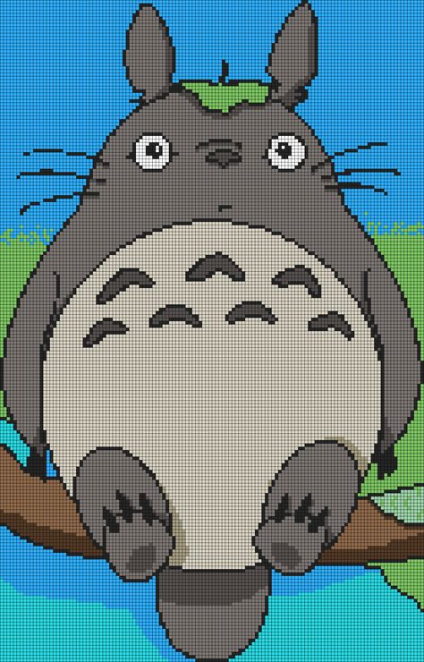 Alpha pattern #164928 | BraceletBook Crochet Tapestry Pattern Studio Ghibli, Totoro Alpha Pattern, Anime Tapestry Crochet Patterns, Studio Ghibli Alpha Pattern, Ghibli Cross Stitch Pattern, Anime Alpha Pattern, Crochet Tapestries, Graphghan Patterns, Anime Crochet