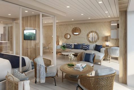 See Inside a Luxury Cruise Ship Where Penthouses Go for $8M: Photos Luxury Cruise Suite, One Bedroom Cabin, 2 Bedroom Floor Plans, Tiny Studio Apartments, Luxury Cruise Ship, Bedroom Floor Plans, Luxury Cruise, Yachts, One Bedroom