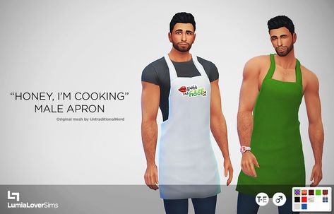 Your sim’s wife or husband will surely be in awe once they see their husband adorned with this super manly apron while grilling or baking! Big thanks to untraditionalnerd​ for allowing me to use his apron mesh from his outfit (which are awesome, go... Sims 4 Blog, Clothing Male, Sims 4 Children, Sims4 Clothes, Sims 4 Update, Sims Hair, Aprons For Men, Sims 4 Game, Sims 4 Clothing