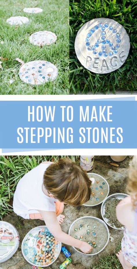 How to make concrete stepping stones with kids How To Make Stepping Stones, Stepping Stone Crafts, Stepping Stone Mosaic, Stepping Stones Pathway, Homemade Stepping Stones, Make Stepping Stones, Stepping Stones Kids, Diy Stepping Stones, Stepping Stone Ideas