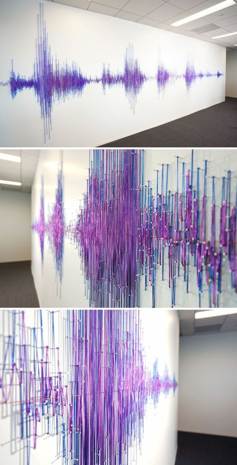 Sound Wave Sculpture, Music Installation Art, Sound Installation Art, Wall Installation Art, Sound Waves Design, Sound Wave Art, Sound Sculpture, Soundwave Art, Sound Art