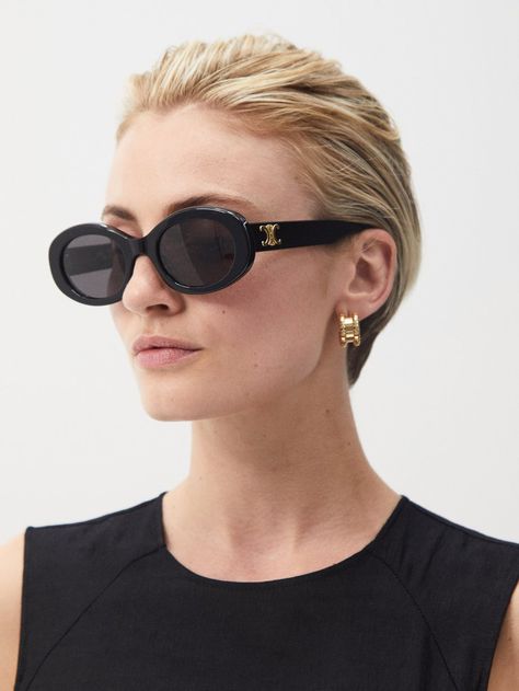 Black Triomphe oval acetate sunglasses | Celine Eyewear | MATCHESFASHION US Prada Shades For Women, Fall Sunglasses 2023, Trendy Sunglasses For Women 2024, Women’s Sunglasses Trends 2023, Trendy Sunglasses 2024, Sunglasses 2024 Trends Women, Sunglasses Trend 2024, Sunglasses Trend 2023, Sunglasses Women Outfit