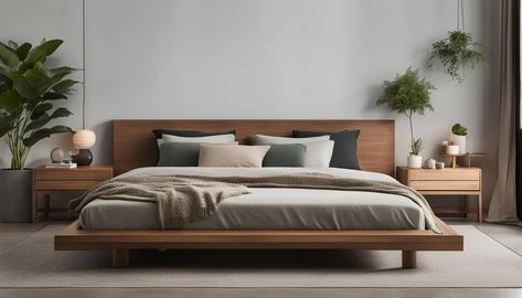 Japandi King Bed Frame Ideas for Chic Bedrooms - Mojo Boutique Low Bed Frame Ideas Bedroom Designs, King Bed Frame Ideas, Japandi Bed Frame, Japandi Bed, Bed Frame Ideas, Teak Bed, Japanese Style Bed, Dark Wood Bed, Minimal Room