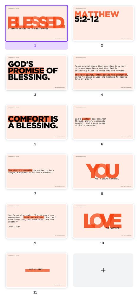 Red Orange Black Modern Typography Beatitudes Sermon Church Presentation by Take Care Creative. Follow on Canva or get emails about new canva templates at takecarecreative.co / catholic, christian, bible, sermon, message, slides, beatitudes, jesus, jesus christ / Midweek Service Graphic, Best Canva Presentation Templates, Sermon Slide Design, Church Mood Board, Church Slides Graphics, Sermon Graphic Design, Sermon Notes Graphic Design, Tithes And Offering Backgrounds, Church Sermon Graphics