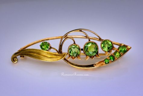 Art Nouveau antique style : Colored Stones • Diamond Jewelry Forum - Compare Diamond Prices, Discussions & Diamond Information Lily Of Valley, Russian Jewelry, Bijoux Art Nouveau, Art Nouveau Antiques, Demantoid Garnet, Faberge Eggs, Art Nouveau Jewelry, Viking Jewelry, Vintage Jewels