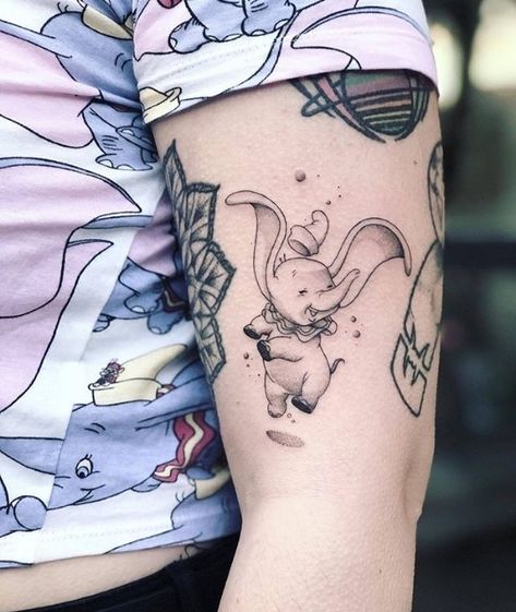 Dumbo Tattoo Ideas, Disney Dumbo Tattoo, Dumbo Art, Dumbo Tattoo, Lines Tattoo, Balloon Tattoo, Note Tattoo, Elephant Tattoo, Elephant Tattoos