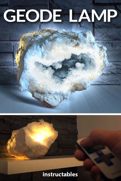 Turn a giant crystal geode into a remote controlled lamp.  #Instructables #workshop #lighting #decor #home #rock #quartz Workshop Lighting, Giant Crystal, Rock Lamp, Outdoor Lighting Design, Lamp Inspiration, Diy Outdoor Lighting, Backlit Signs, Lamp Cord, Electronics Projects Diy