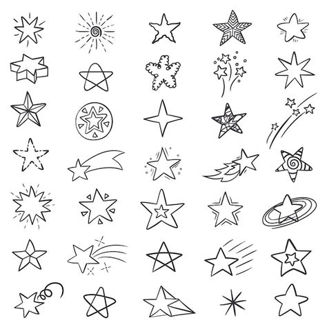 Black And White Simple Drawings, Doodle Art Stars, How To Draw Stars, Celestial Doodles, Window Doodle, Embroidery Journals, Doodles Borders, Star Doodles, Y2k Doodles